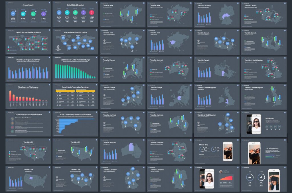 虚拟与现主题演讲PPT幻灯片模版素材下载Social Media Trends Keynote Template插图2