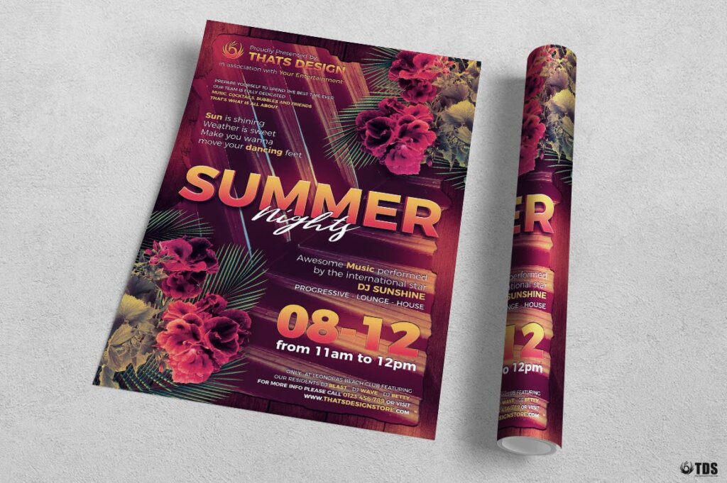 文艺夏季之夜活动派对传单海报Summer Nights Flyer Template插图2