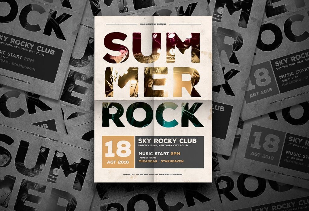 夏季摇滚音乐创意海报传单模板素材Summer Rock Flyer V3ZXRL插图2