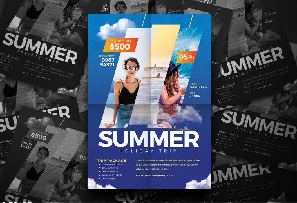 夏日旅游海报宣传单素材模板Summer Travel Flyer ZGDVMG插图2