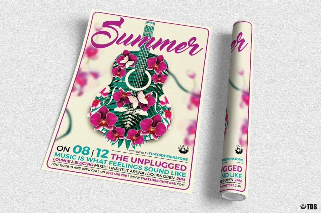 夏季音乐小提琴音乐会传单海报模板素材Summer Unplugged Flyer Template V1插图2