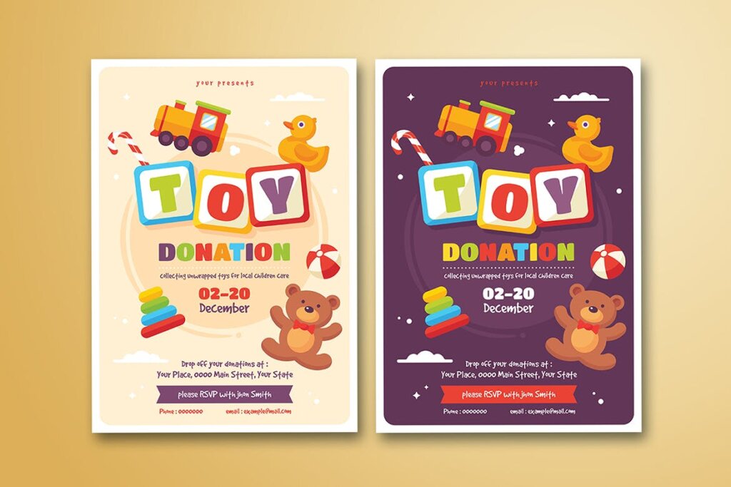 儿童活动派对矢量卡通插画传单海报模版素材下载Toy Drive Flyer插图2