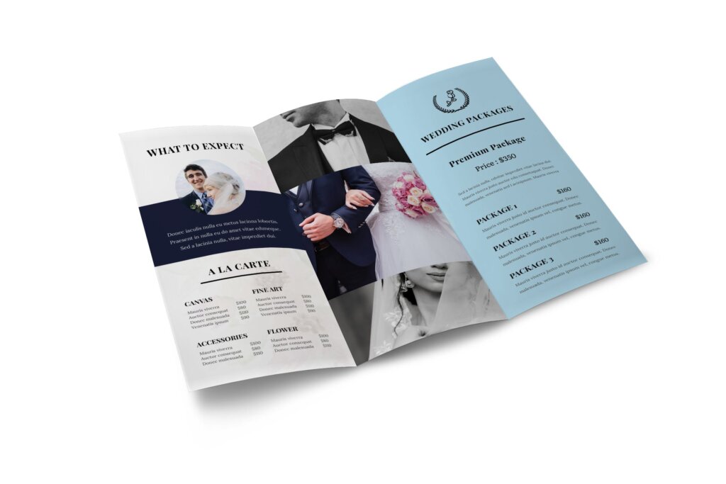 婚庆策划公司传单折页模板素材下载Trifold Weddings Business Brochure插图1