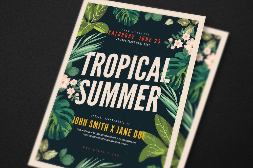 精致文艺热带雨林传单海报模板素材下载Tropical Summer Party Flyer插图2