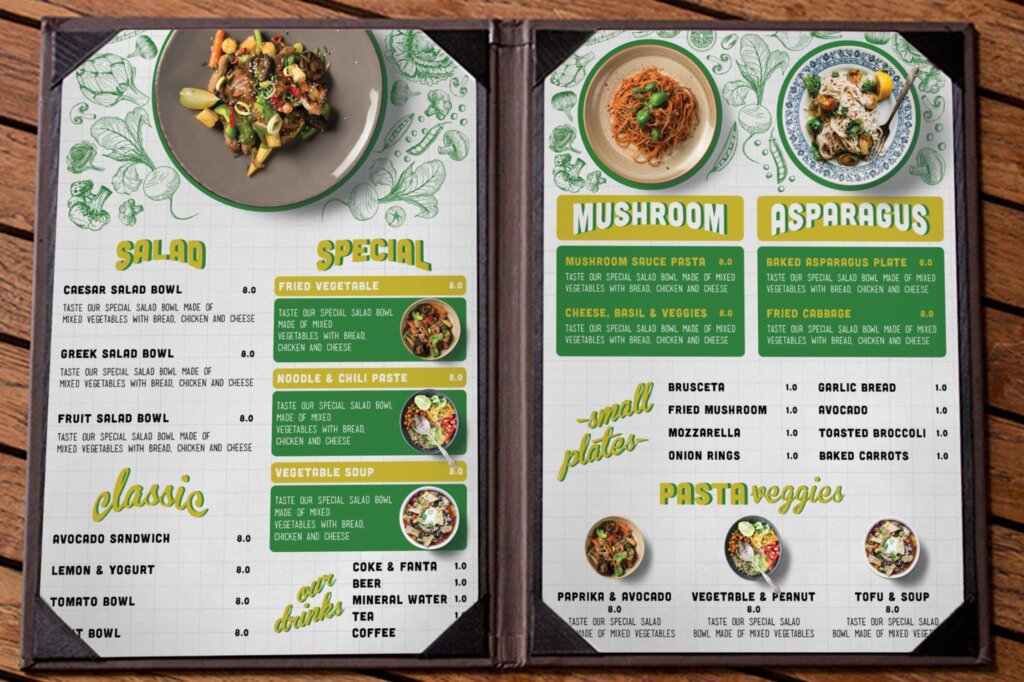 绿色有机蔬菜餐饮菜单印刷品模版素材下载Vegetarian Food Menu插图2
