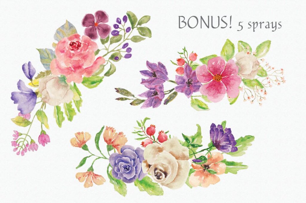 手绘水彩画花环素材装饰图案纹理模版下载Watercolor Wreath of Mixed Florals插图2