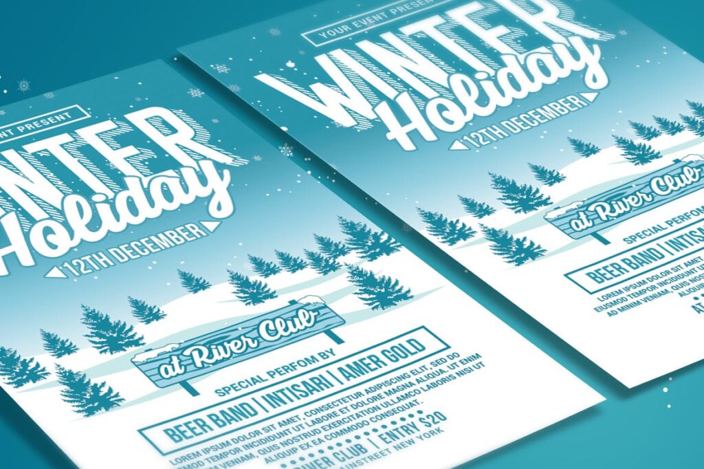 冬季活动派对传单海报模版Winter Holiday Party Flyer插图2