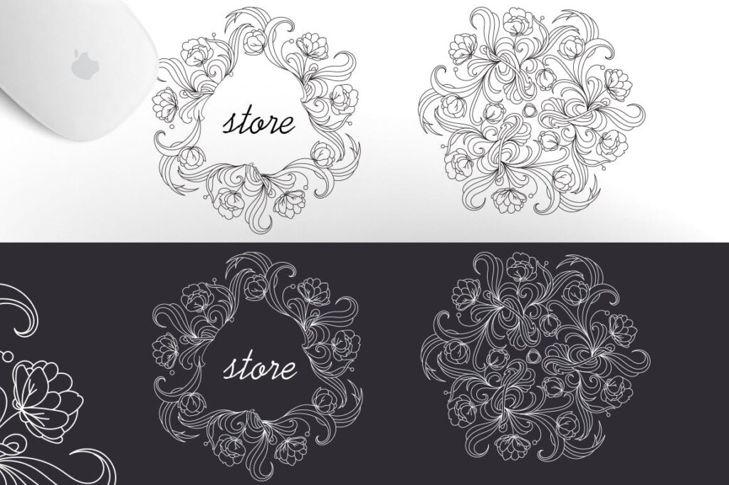 黑白手绘花卉图形集创意花环装饰图案纹理素材12 Floral design elements Pro插图3