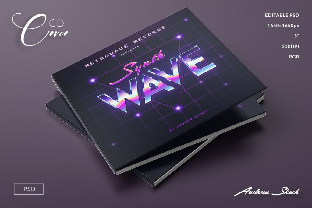CD封面复古主义封面设计模板素材80s Synthwave Cover Artwork插图3