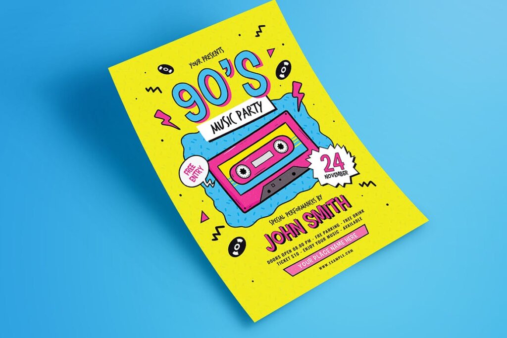青年音乐活动派对传单海报模板素材下载90s Music Party Flyer插图3