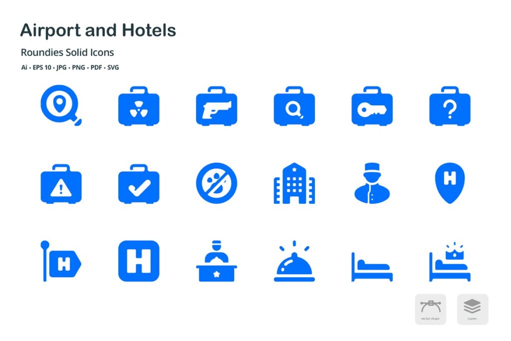 机场和酒店图标线性图标源文件下载Airport and Hotels Roundies Solid Glyph Icons插图3