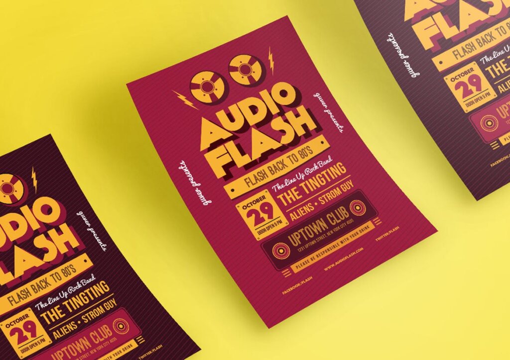 文艺优雅粉红色海报传单模板素材下载Audio Flash Music Flyer插图3