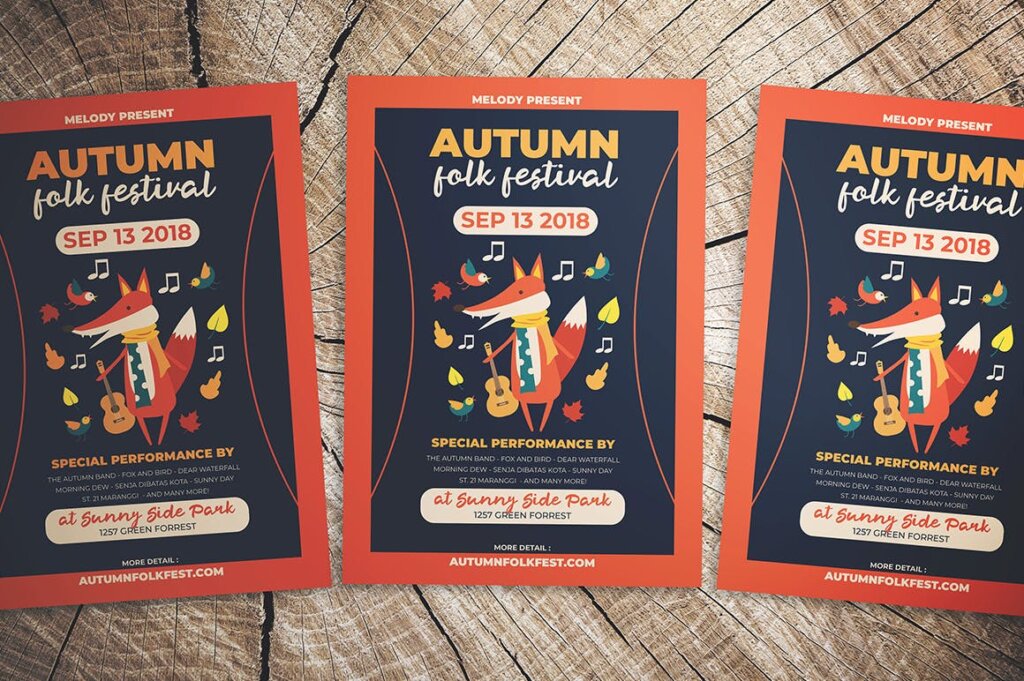 秋季民俗节日宣传单海报模板素材下载Autumn Folk Fest Flyer插图3
