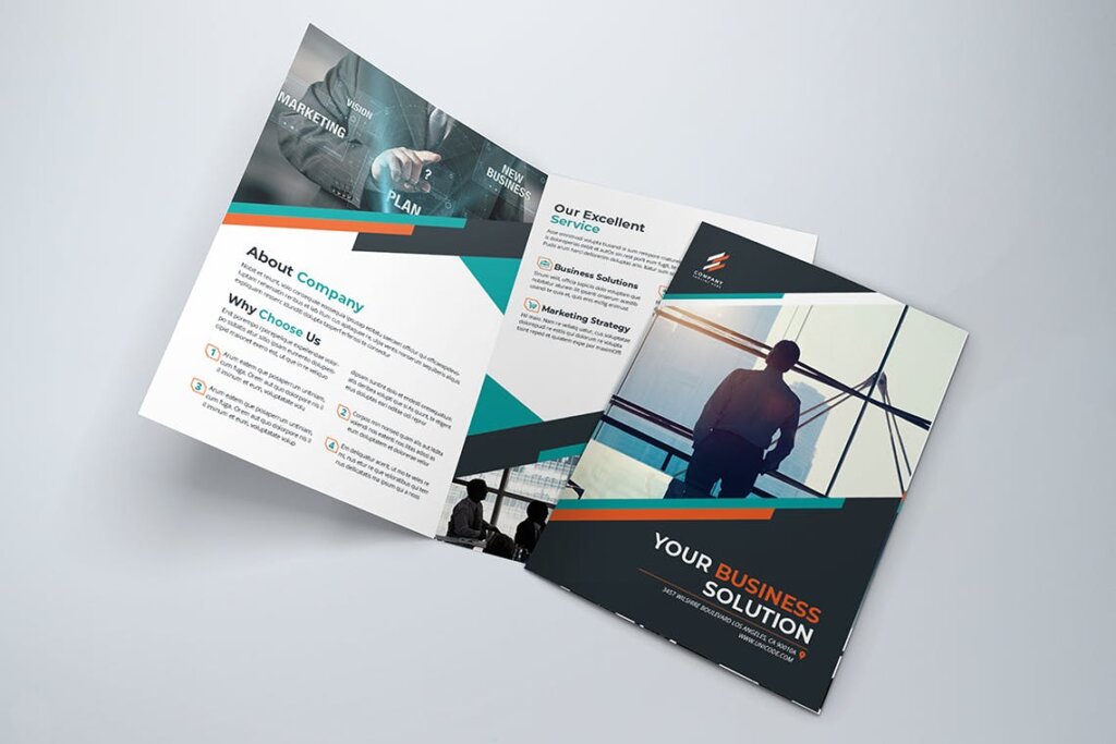 商务宣传册/企业产品介绍三折页印刷品模板素材下载Bifold Business Brochure插图3