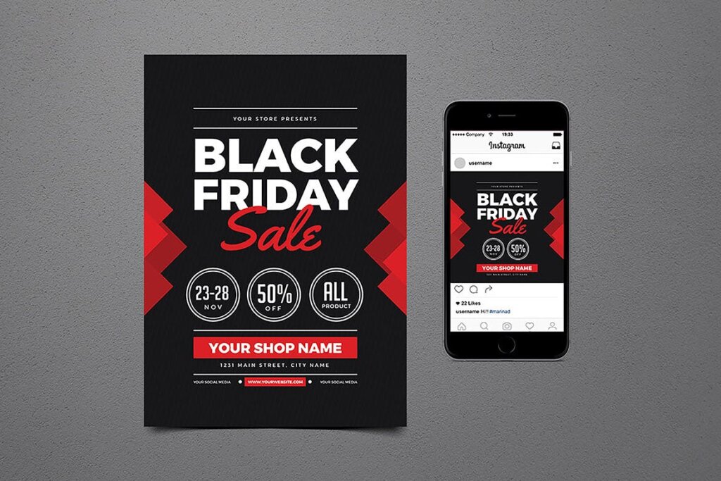 黑色星期五海报传单模版素材下载Black Friday Flyer Instagram Post插图3