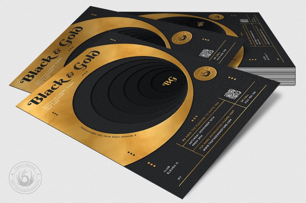 一点透视黑色和金色传单海报模板素材Black and Gold Flyer Template V11插图3