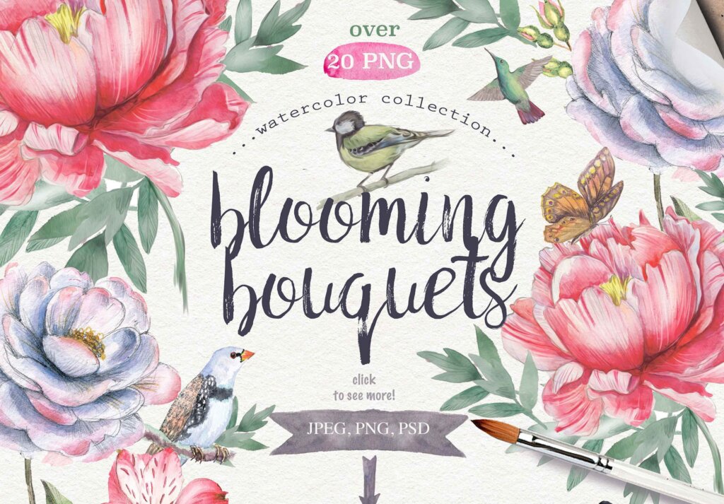 20种美丽精致的手绘花卉图案素材模版下载Blossom bouquets ZB3RNU插图3