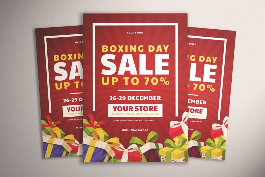 年中活动大促海报促销活动模版素材下载Boxing Day Sale Flyer Vol. 01插图3