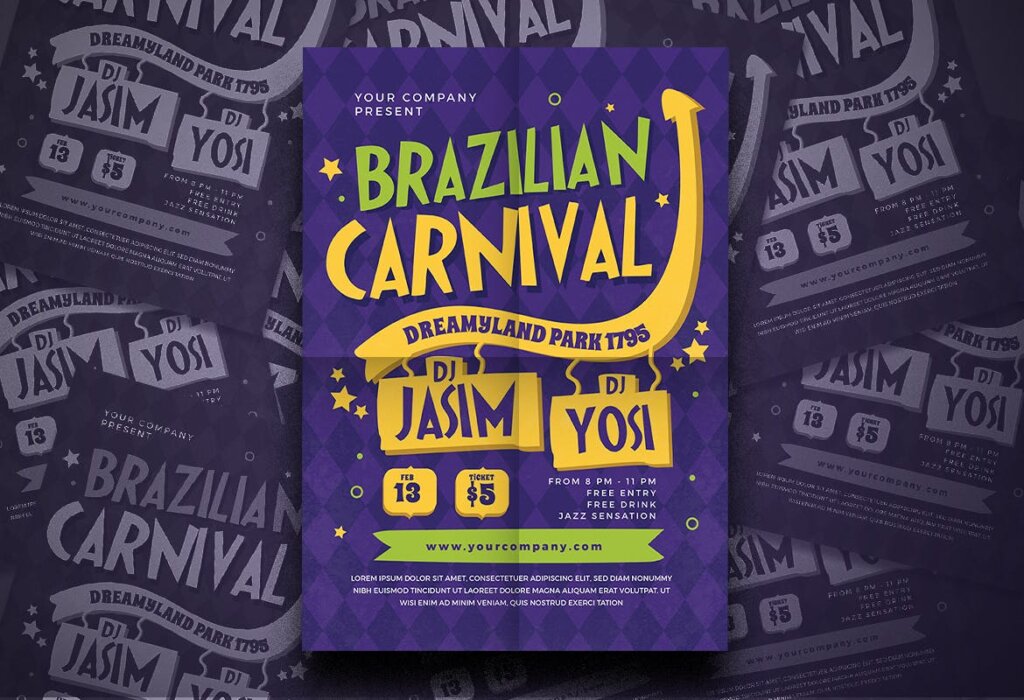 狂欢节海报传单模版素材下载Brazilian Carnival Flyer插图3
