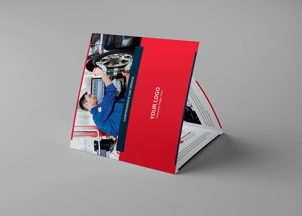 汽车维修/汽车服务三折页宣传素材模版素材Brochure Auto Repair Tri Fold Square插图3