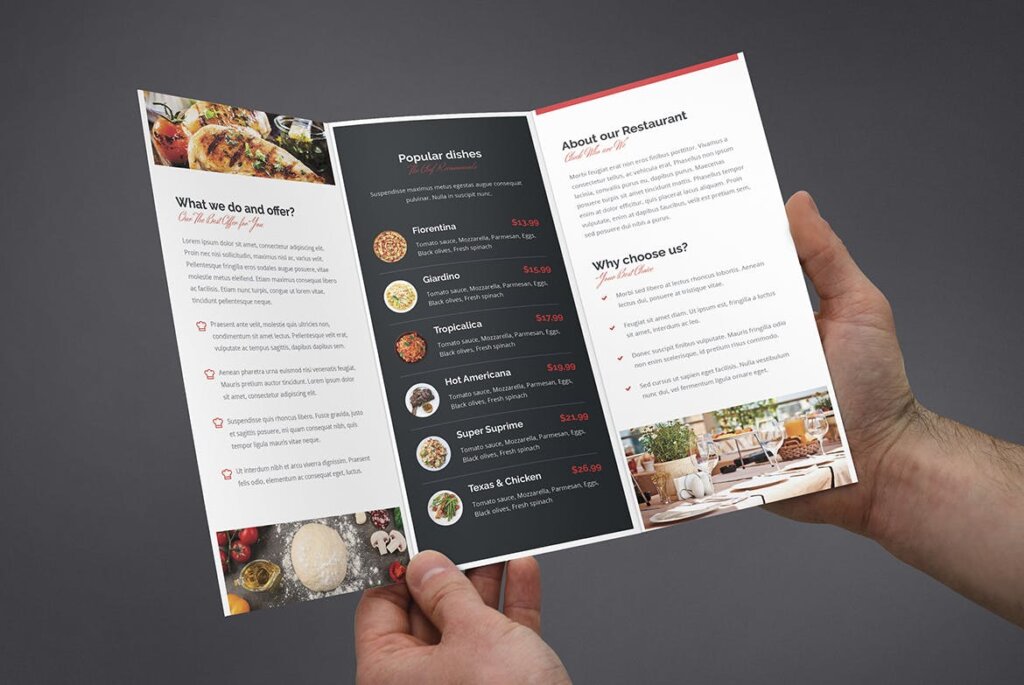 西餐厅海鲜料理餐饮品牌印刷品三折页模版素材下载Brochure Restaurant Tri Fold插图3