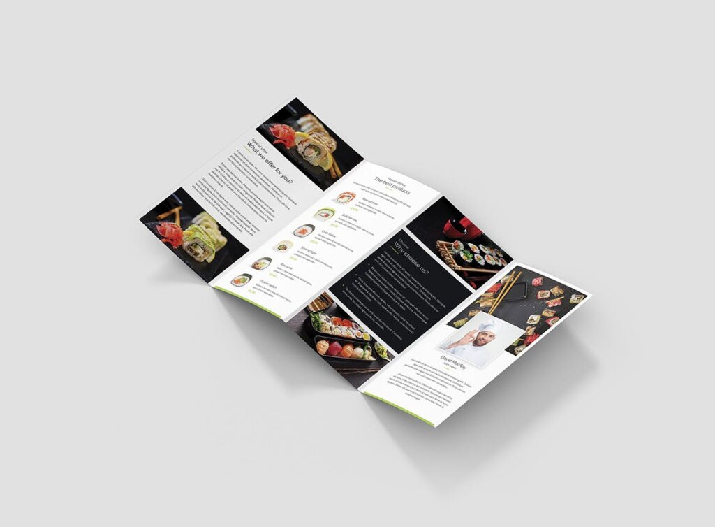 大众品牌海鲜自助专业因数品模板素材下载Brochure Sushi Restaurant 4 Fold插图3