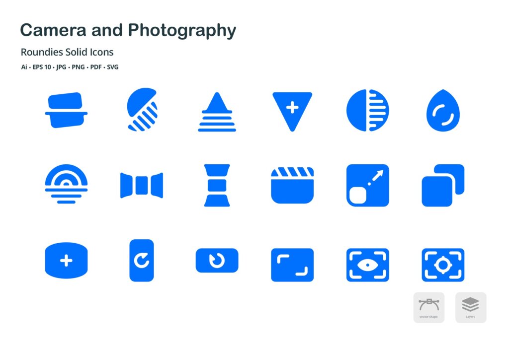 照相机和摄影剪影系列创意图标模版素材and Photography Roundies Solid Glyph Icons插图2