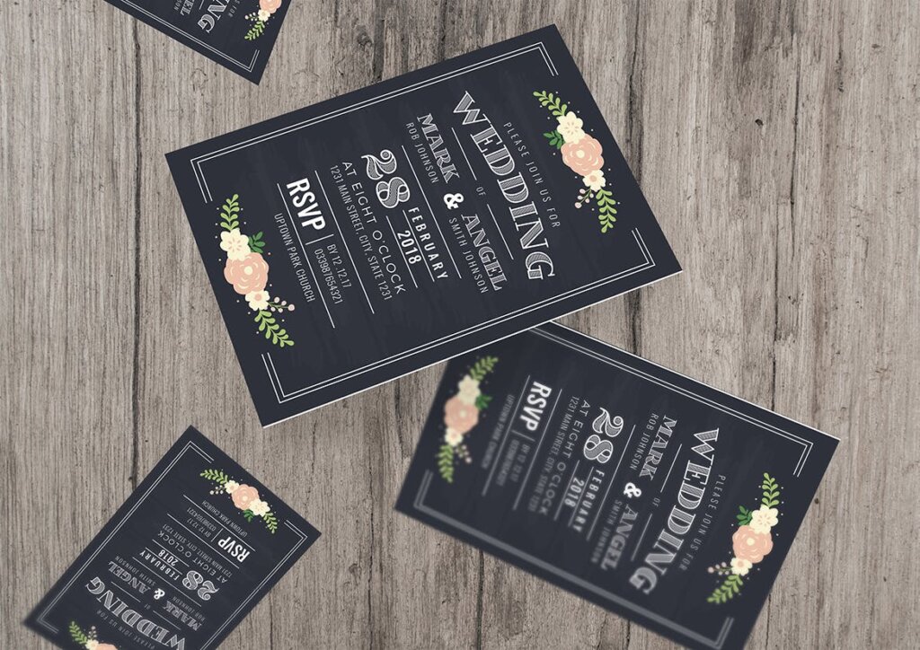 婚礼邀请函传单海报模板素材下载Chalkboard style wedding invitation插图3