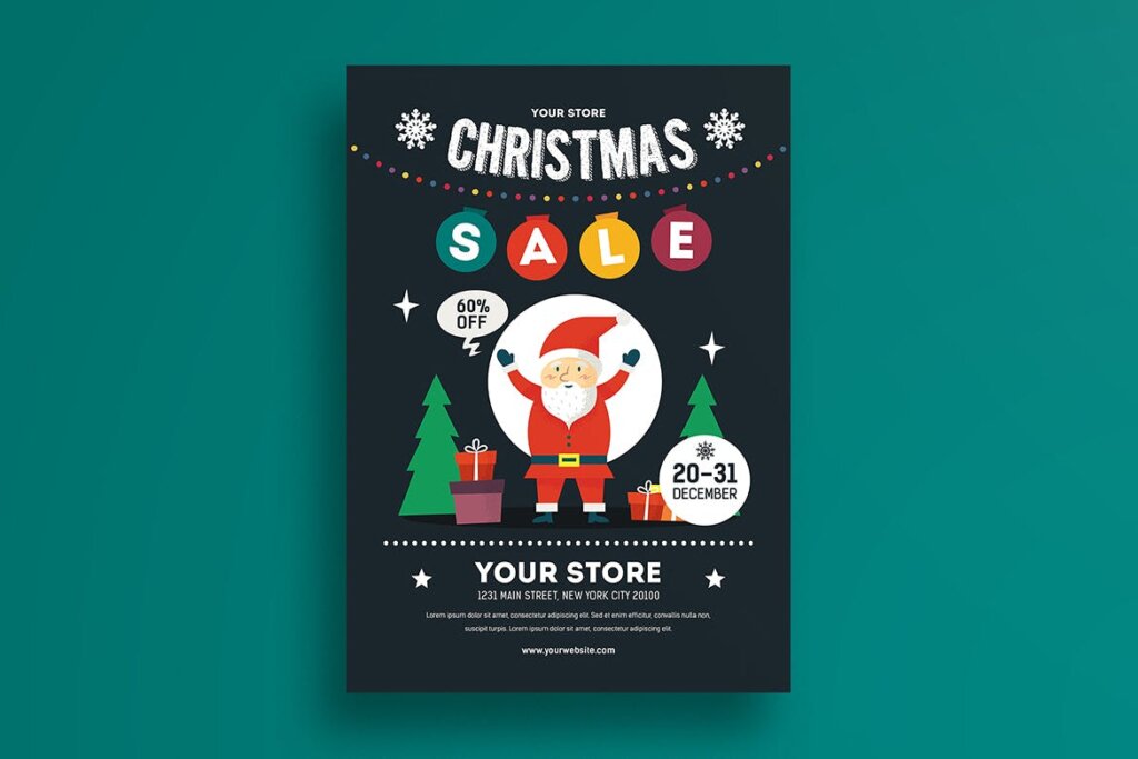 圣诞节场景插画文艺圣诞节促销海报模板素材下载Christmas Sale Flyer 8JWVBE插图3