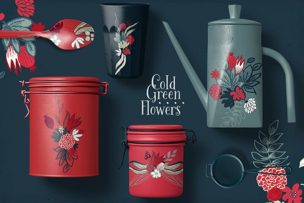冷色调绿色花卉服装包装图案纹理素材Cold Green Flowers VU4X8Y插图3