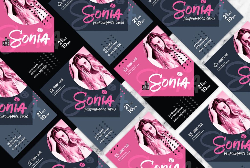 现代设计感摇滚舞蹈传单海报模板素材下载DJ Sonia Party Flyer Poster插图3