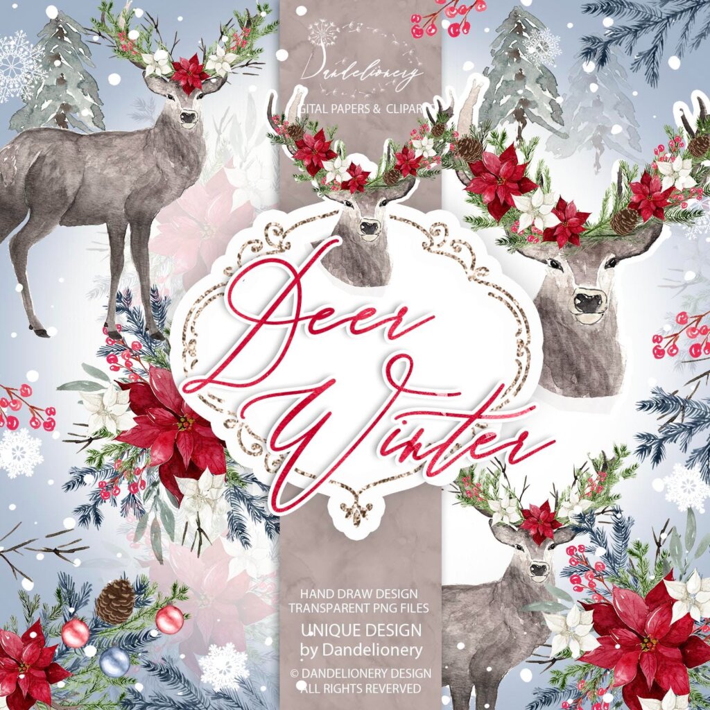 圣诞节装饰图案纹理素材下载Deer Winter design插图3