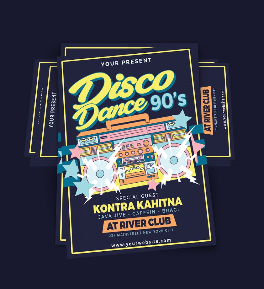 摇滚音乐海报传单模版素材下载Disco Dance 90’s Party插图3
