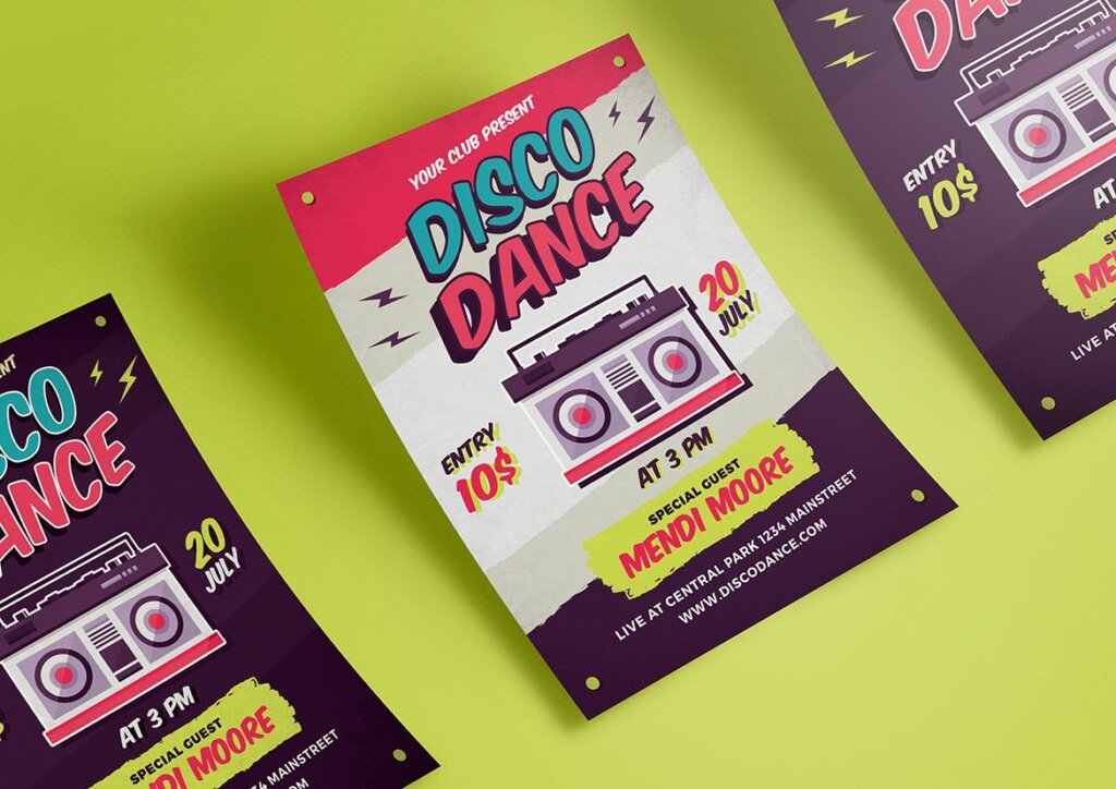 精致文艺迪斯科舞蹈海报传单模板素材下载Disco Dance Poster Flyer插图3