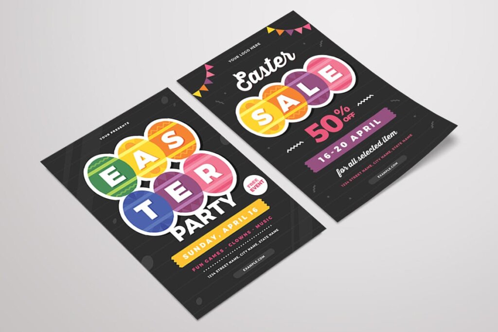 彩虹风格复活节的传单海报模板素材下载Easter Party Sale Flyer插图3