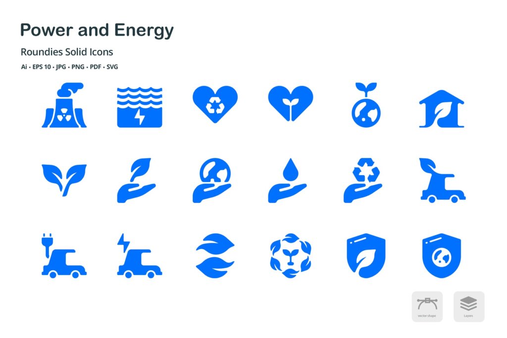 环保节能表示系列创意剪影图标源文件下载Energy and Power Roundies Solid Glyph Icons插图3