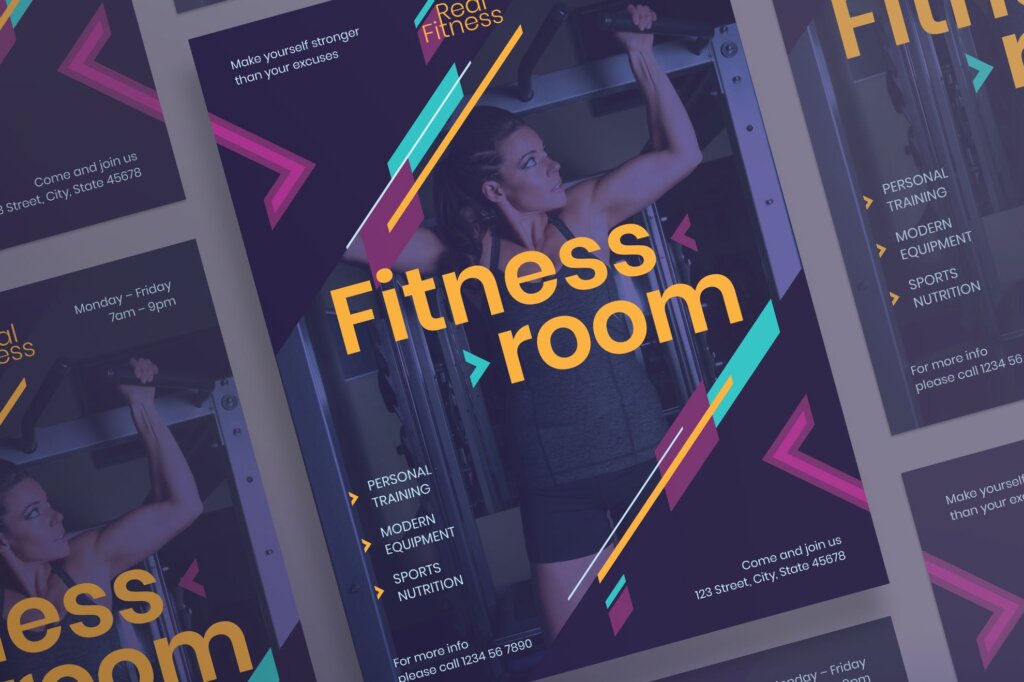 几何图形健身海报传单模版素材下载Fitness Gym Flyer and Poster Template插图3