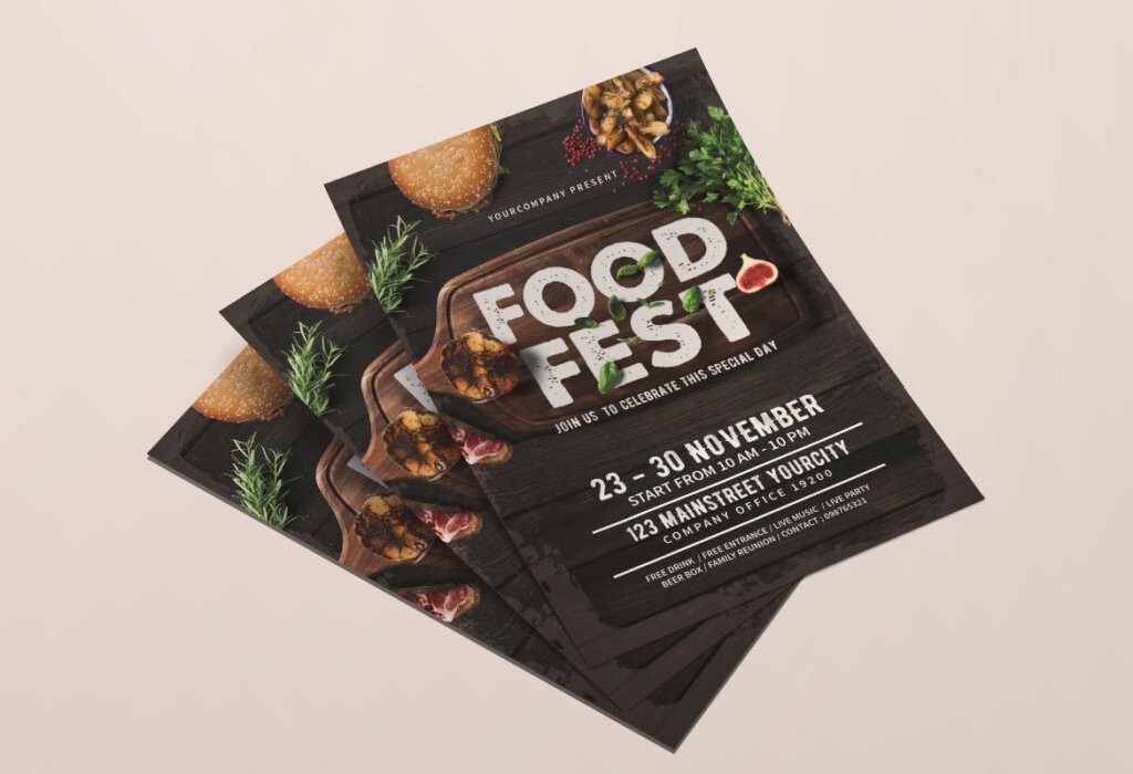 黑色主题风格美食餐饮品牌传单海报模板Food Fest Flyer HZ4B7Z插图3