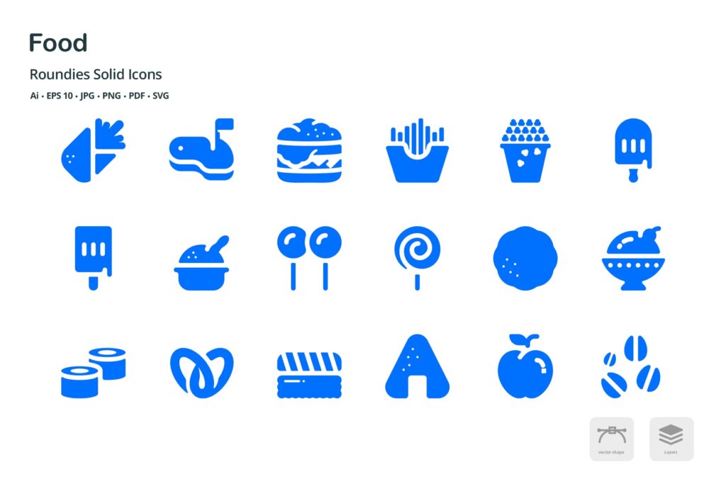 食品和饮料系列图标文件下载素材Foods and Beverages Roundies Solid Glyph Icons插图3