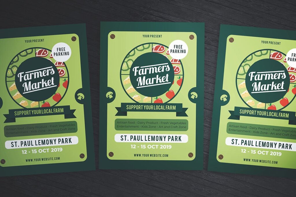 绿色有机农贸市场宣传单海报模板素材Green Farmers Market Flyer插图3