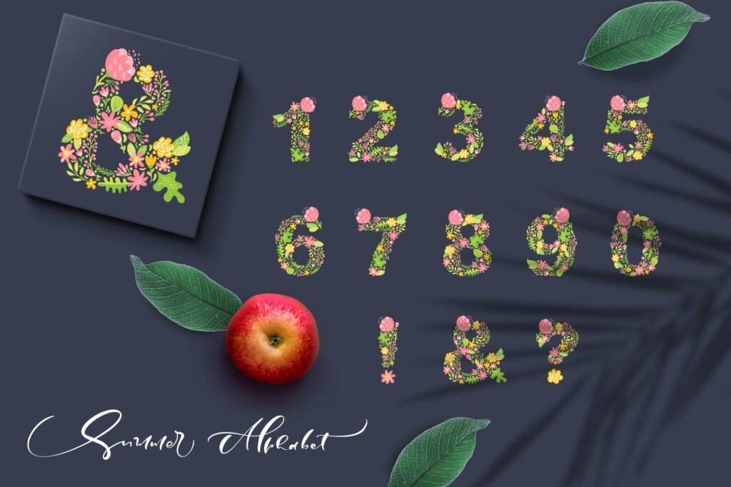 儿童相册装饰图案/儿童字母服装装饰图案纹Hand Drawn Summer Flower Alphabet SVG插图3