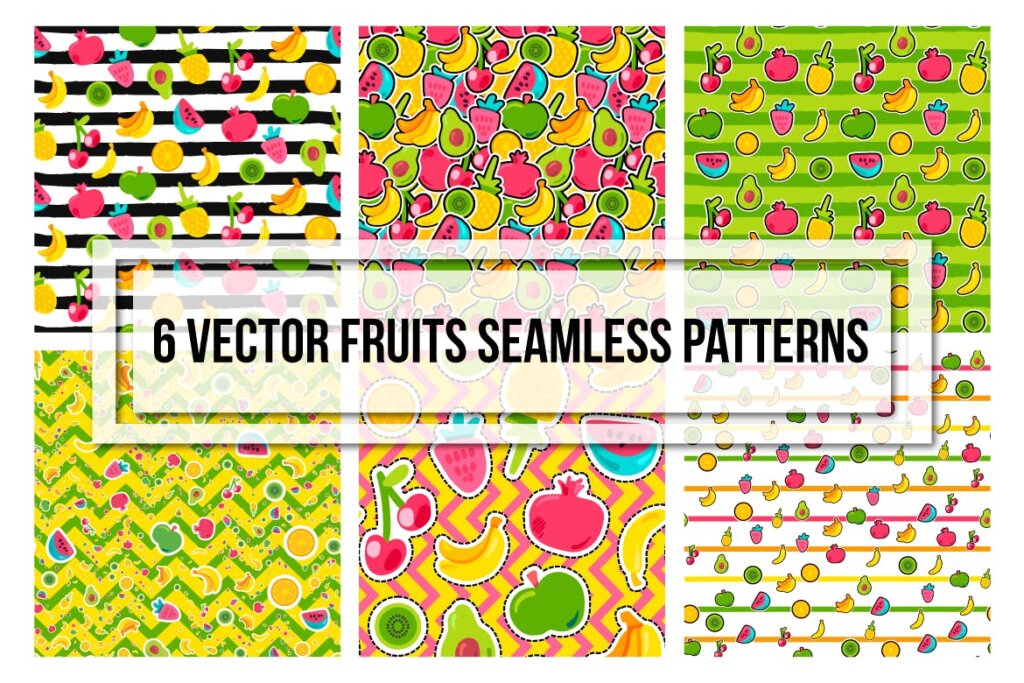 水果系列插图素材背景图案下载Happy Fruits Seamless Patterns插图3