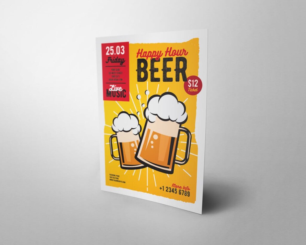 欢乐时光派对啤酒海报传单模板素材Happy Hour Beer插图3