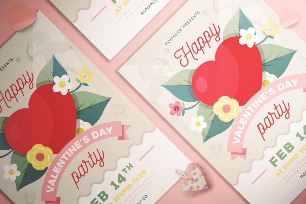 情人节快乐派对传单海报模版素材下载Happy Valentines Day Party Flyer插图2
