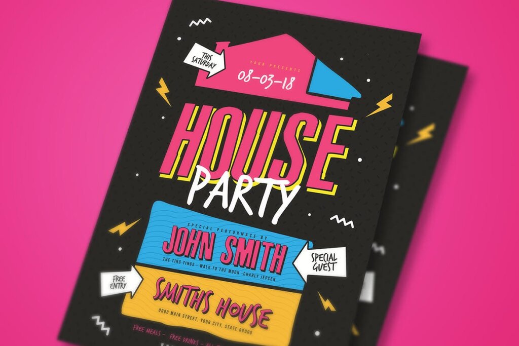 家庭圣后派对创意海报传单模板素材House Party Flyer插图3