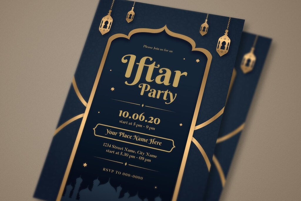 黑色祈祷佛教海报传单模版素材下载Iftar Party Invitation Flyer插图3