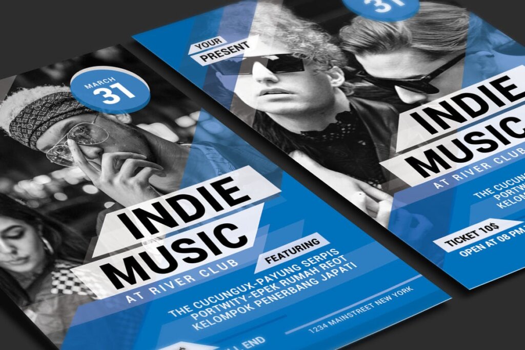 蓝色简约版式独立音乐活动传单Indie Music Event Flyer插图3