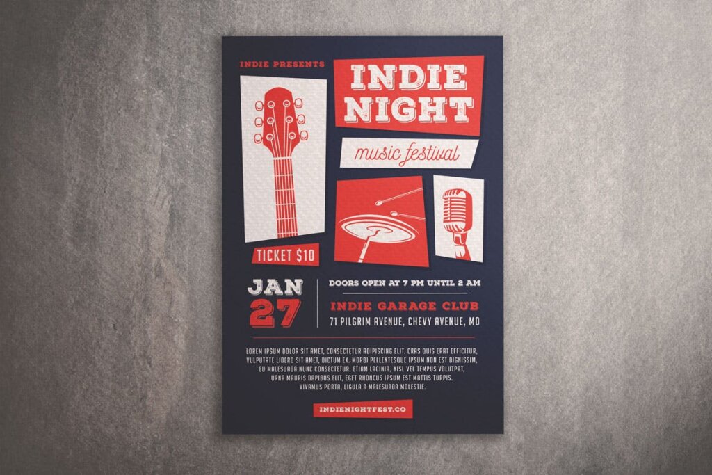 独立之夜音乐海报宣传演唱会节传单海报模板素材下载Indie Night Music Festival Flyer插图3