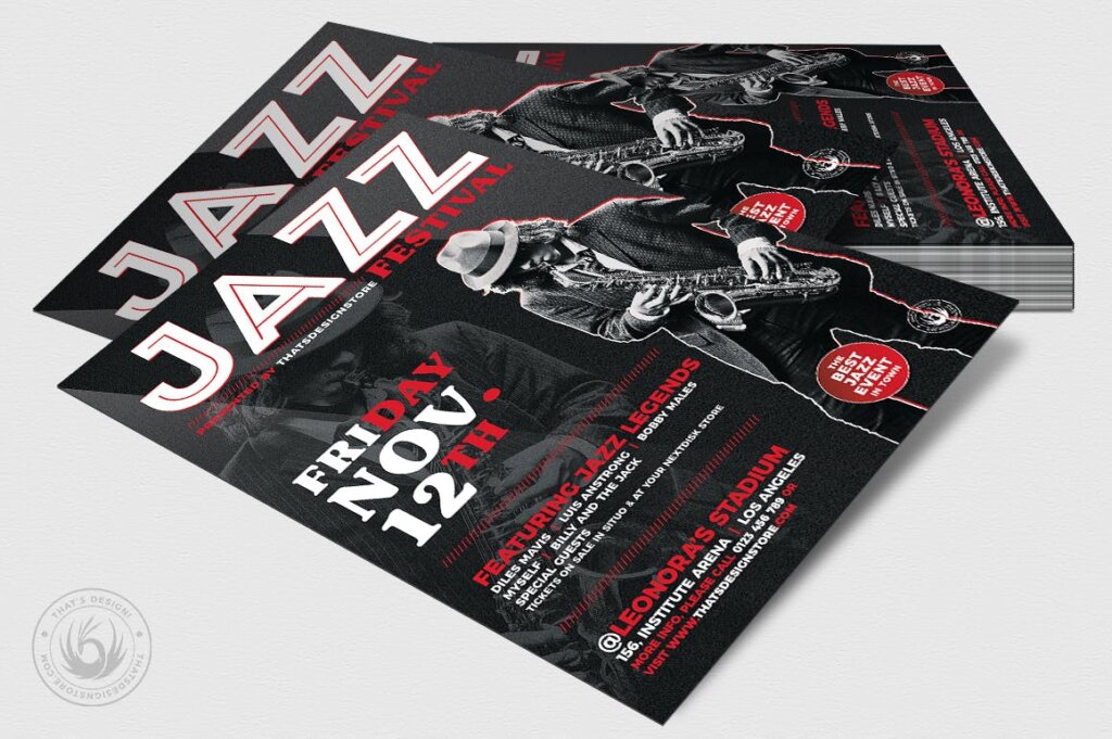 高端文艺爵士音乐节传单海报模板素材Jazz Festival Flyer Template V3插图3