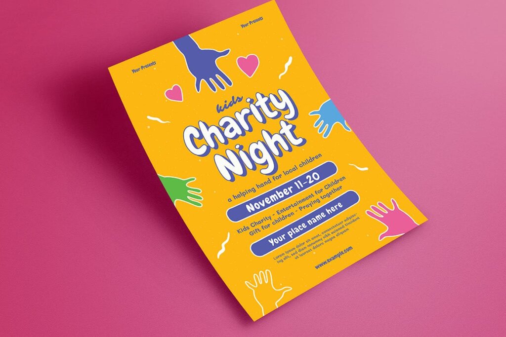 夏令营活动海报传单模版素材Kids Charity Night Event Flyer插图3